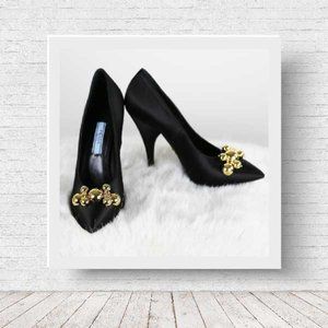 PRADA CALZATURE DONNA SIZE 4.5 / 34 1/2 NERO + ORO